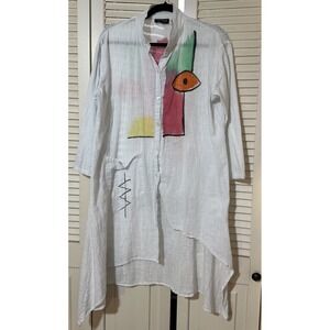 Dilemma New York Cotton Shirt Abstract Art Print Vintage Colorful Button Front